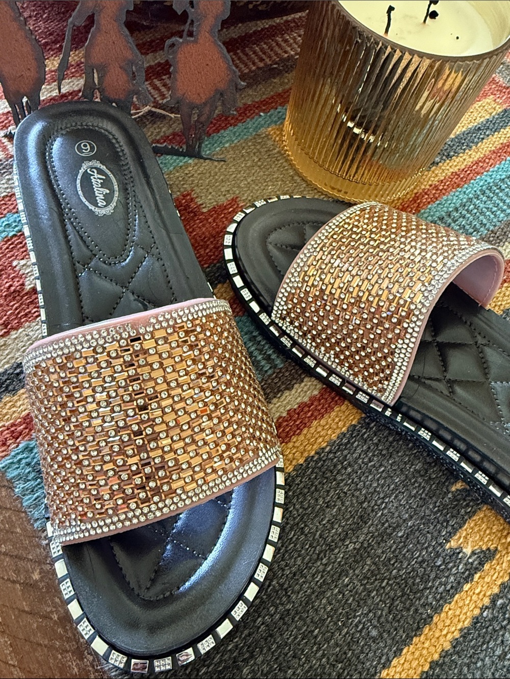 Sparkle Slide Sandals - Pink Crystal Embellished Women’s Slides - Picture 4 of 5